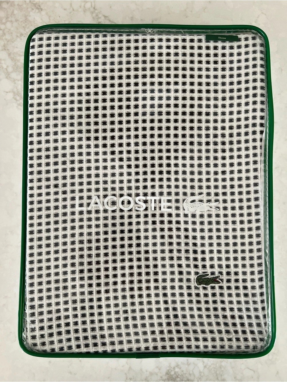 Lacoste Two Tone Waffle Throw Grey & Green NWT